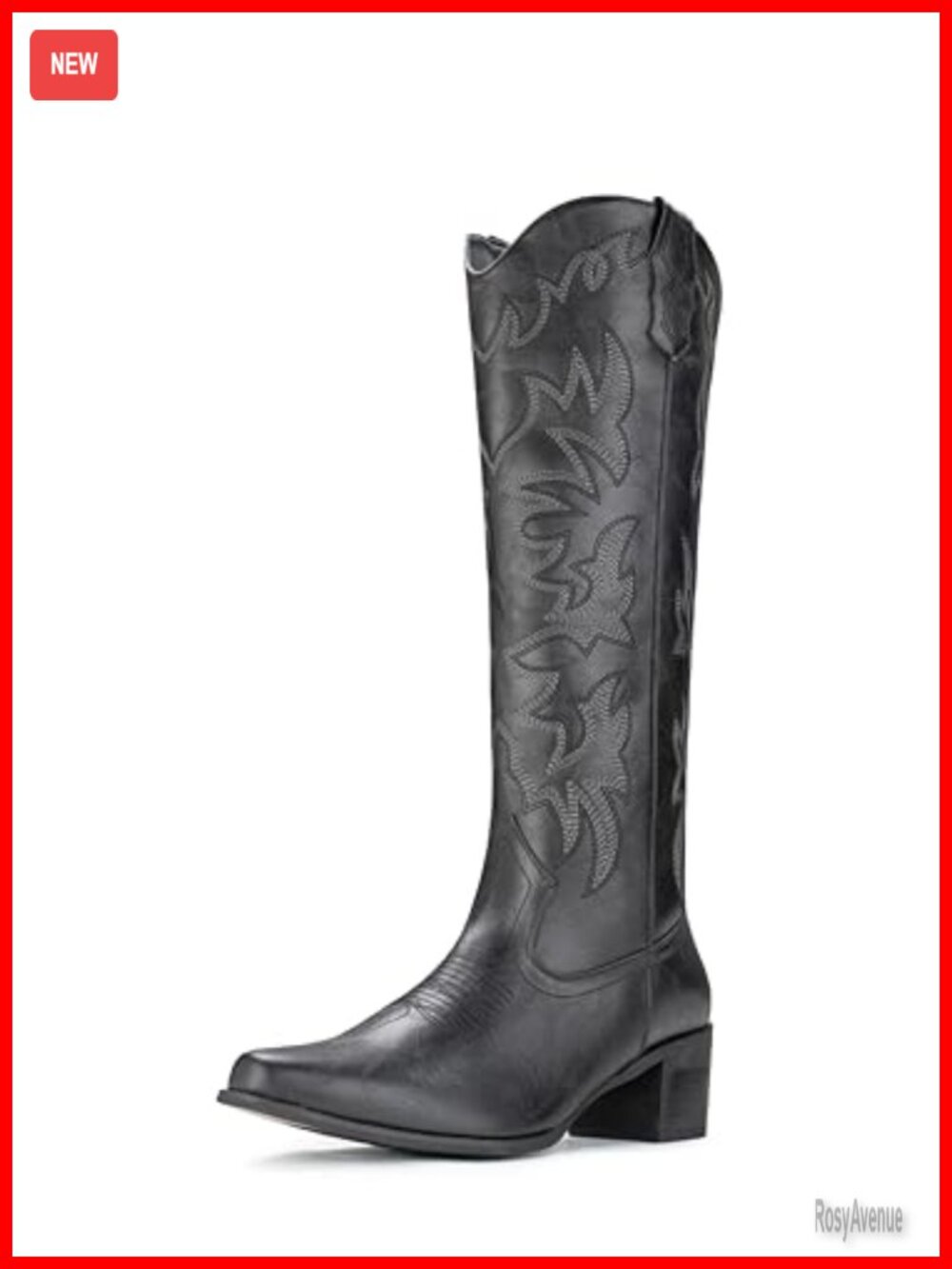 IUV Women's Cowboy Boots Knee High Western Snip Toe Side Zipper Chunky Heel